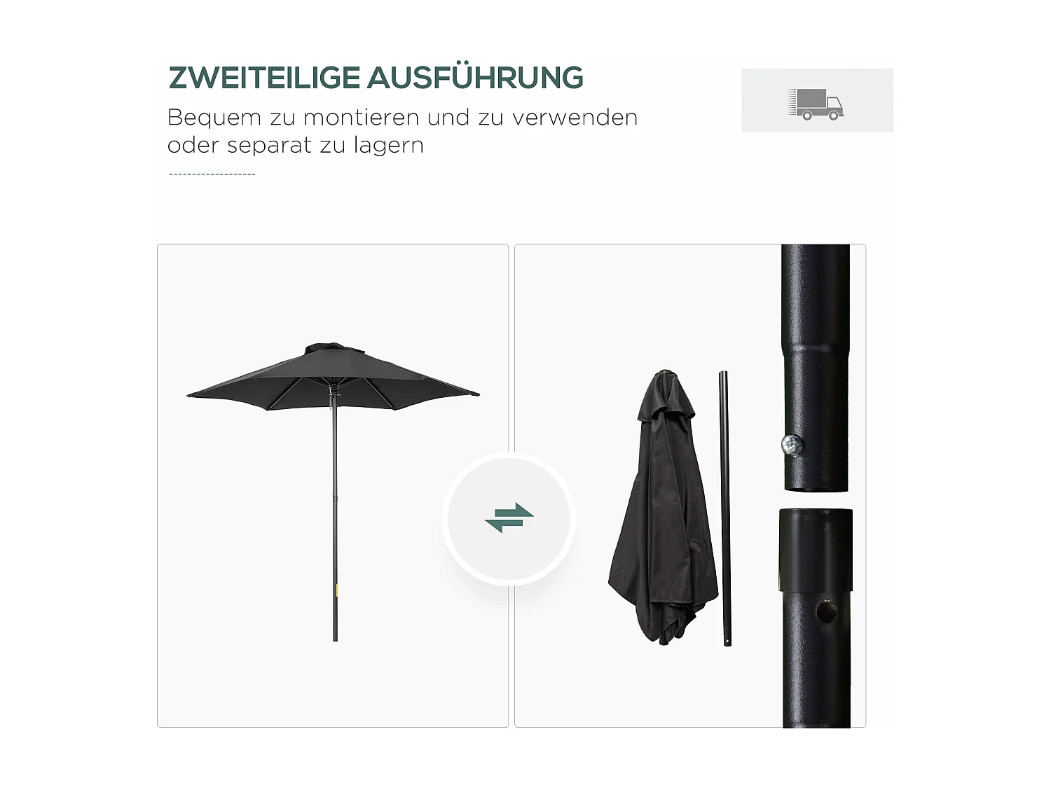 Achthoekige draaibare parasol met kantelfunctie, aluminium frame, zwart (Ø196x196x204 cm)