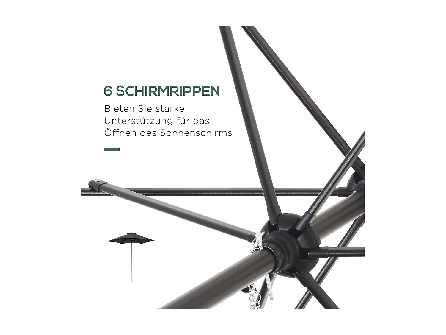 Achthoekige draaibare parasol met kantelfunctie, aluminium frame, zwart (Ø196x196x204 cm)