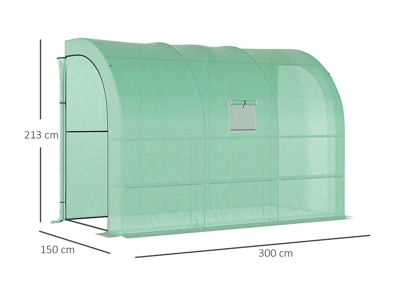 Tuinkas met planken en ramen, versterkte kunststof kas, staal, groen, monteerbaar, voor balkon, tuin, tomaten en planten (300x150x213 cm)