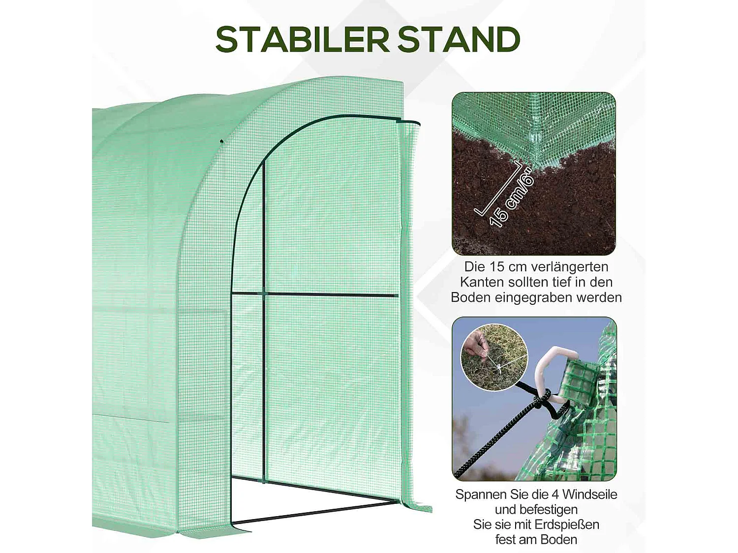 Tuinkas met planken en ramen, versterkte kunststof kas, staal, groen, monteerbaar, voor balkon, tuin, tomaten en planten (300x150x213 cm)