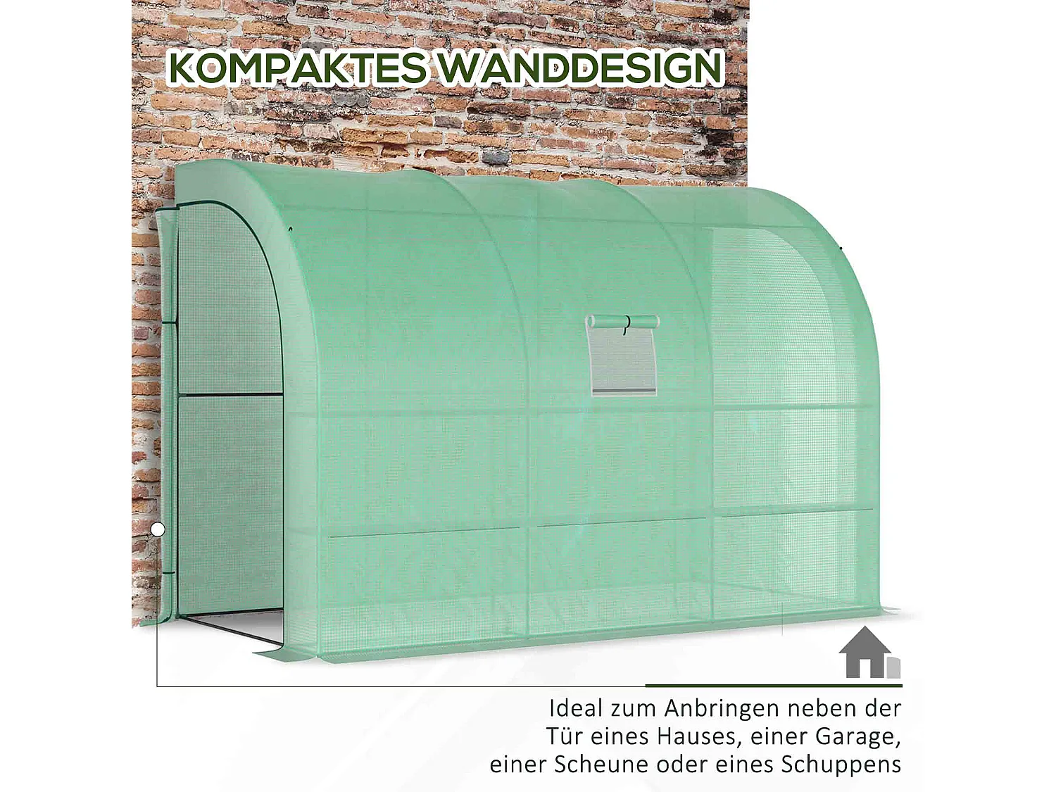 Tuinkas met planken en ramen, versterkte kunststof kas, staal, groen, monteerbaar, voor balkon, tuin, tomaten en planten (300x150x213 cm)