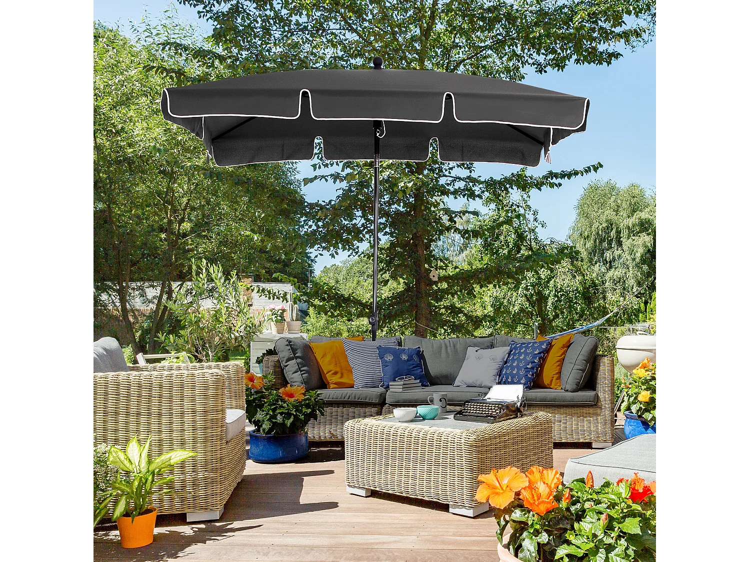 Kantelbare parasol, tuin en balkon, aluminium, grijs (198x130x245 cm)