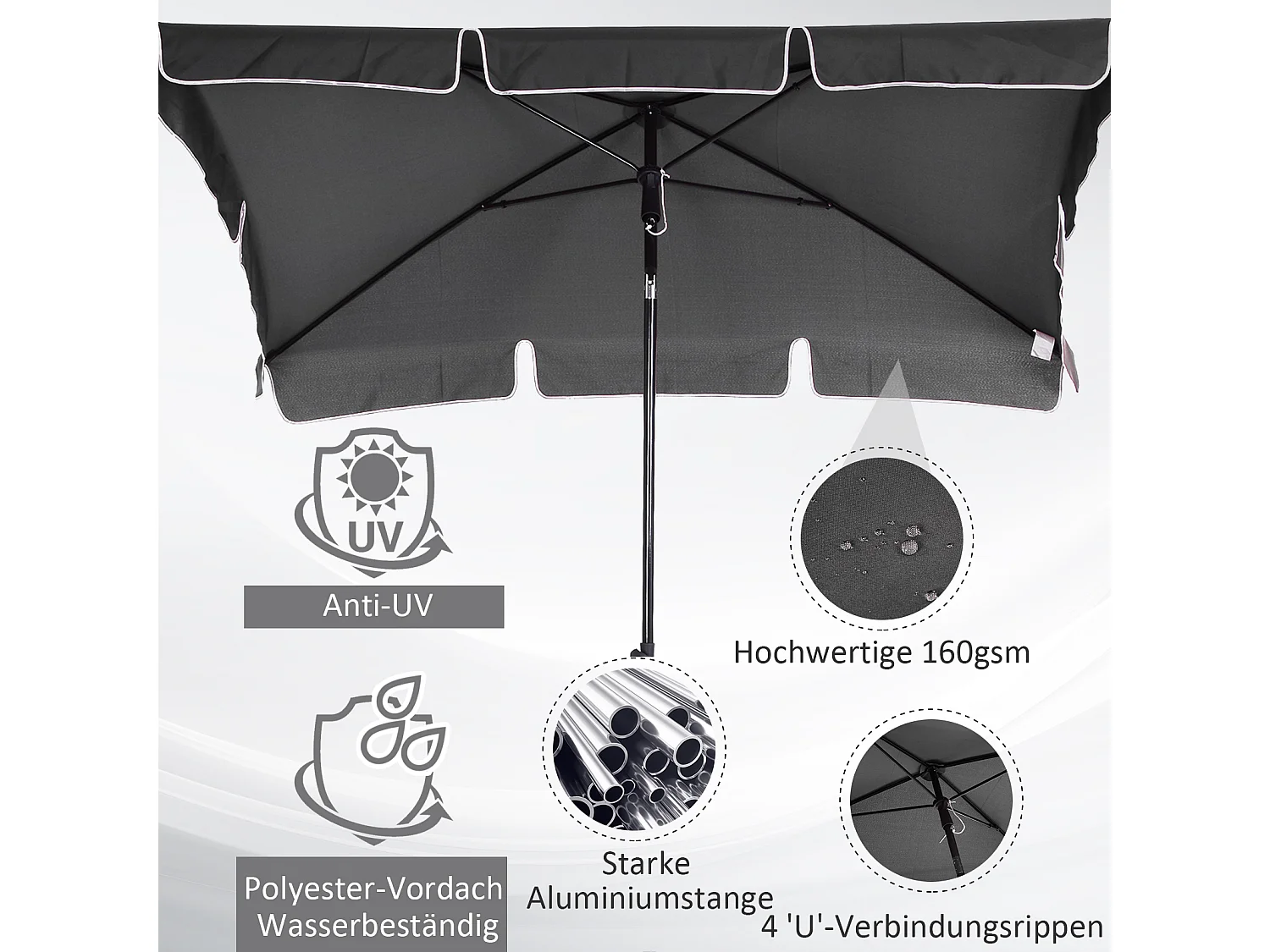 Kantelbare parasol, tuin en balkon, aluminium, grijs (198x130x245 cm)