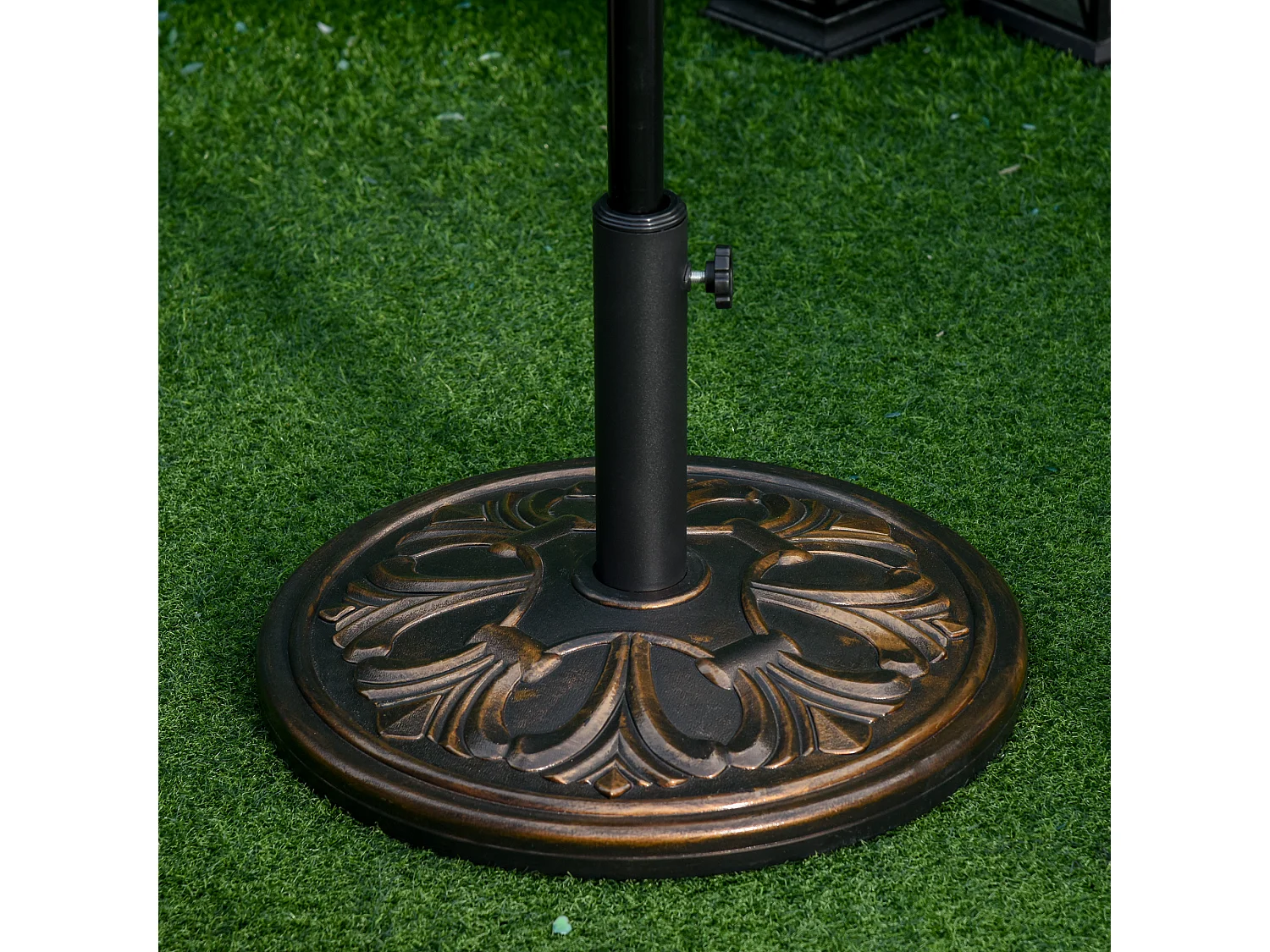 Stabiele parasolvoet van cement en kunststof, lila design, antiek brons (Ø48x34cm)