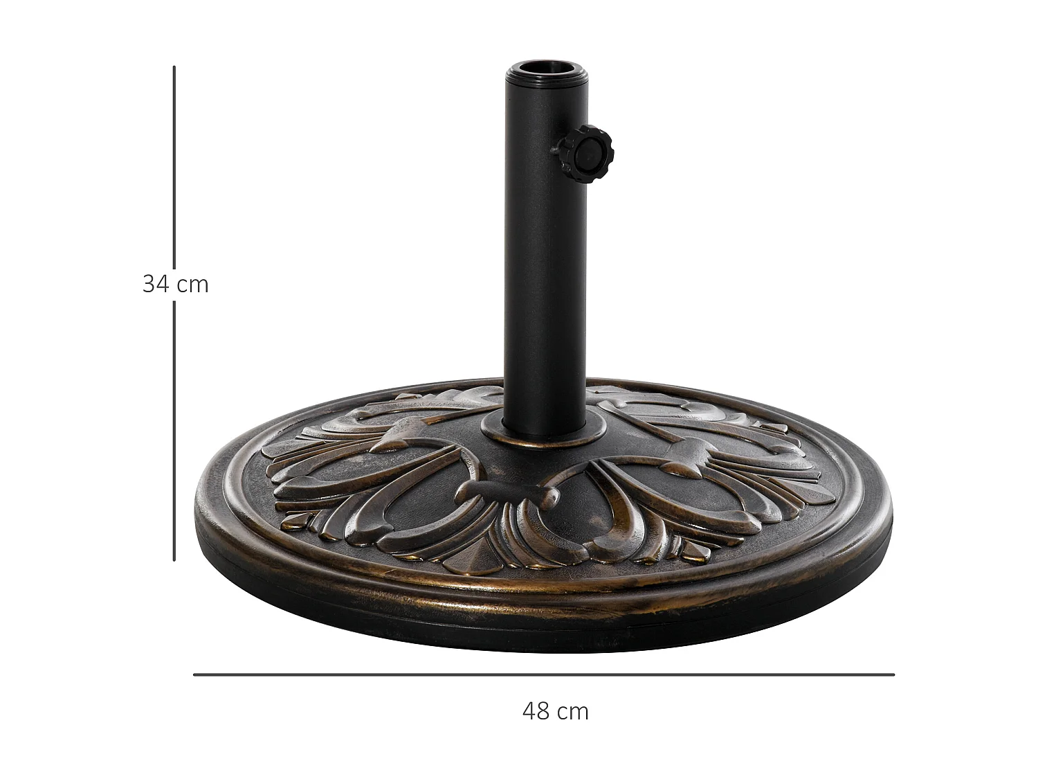 Stabiele parasolvoet van cement en kunststof, lila design, antiek brons (Ø48x34cm)