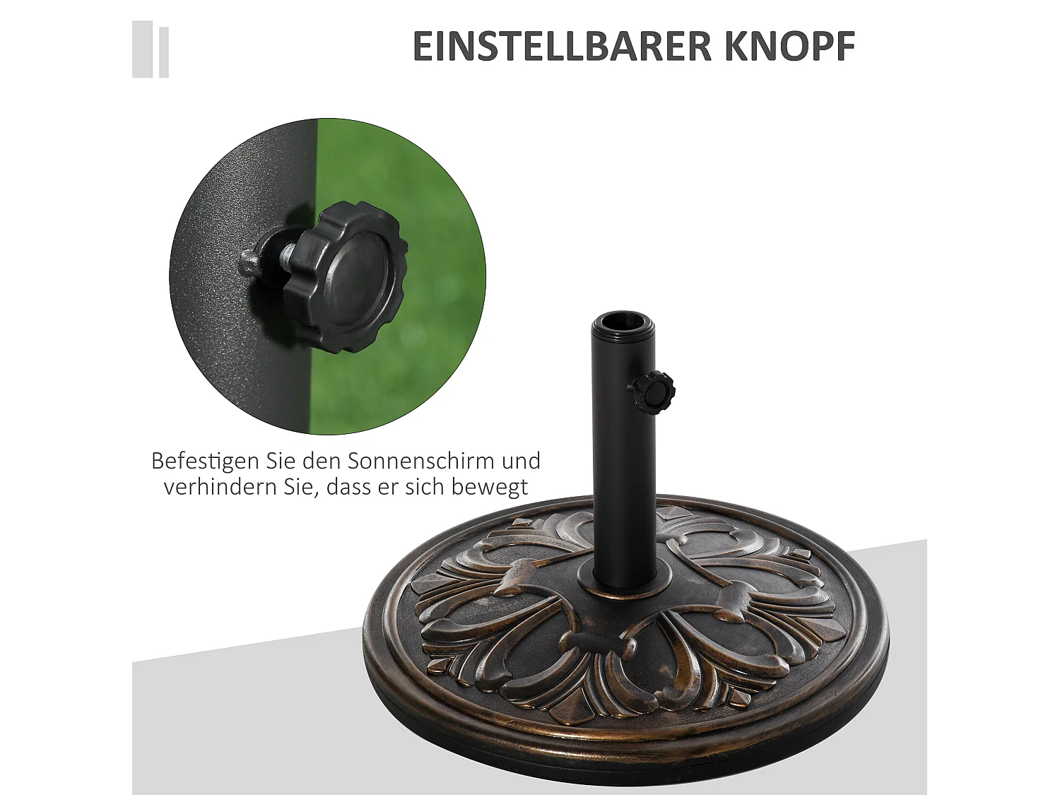 Stabiele parasolvoet van cement en kunststof, lila design, antiek brons (Ø48x34cm)