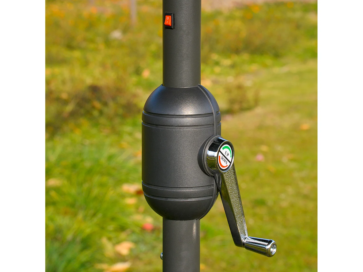 Parasol doble con LED solar, manivela, estructura de metal, color crema (440x256x240cm)