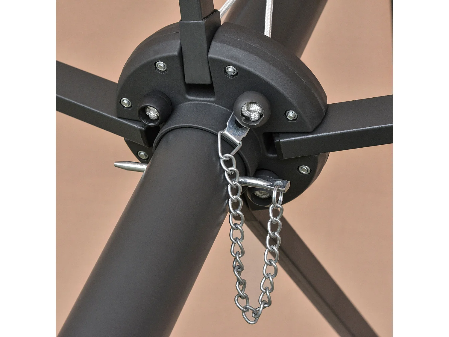 Parasol double avec LED, 440 x 260 cm, métal, khaki, (440x260x240 cm)