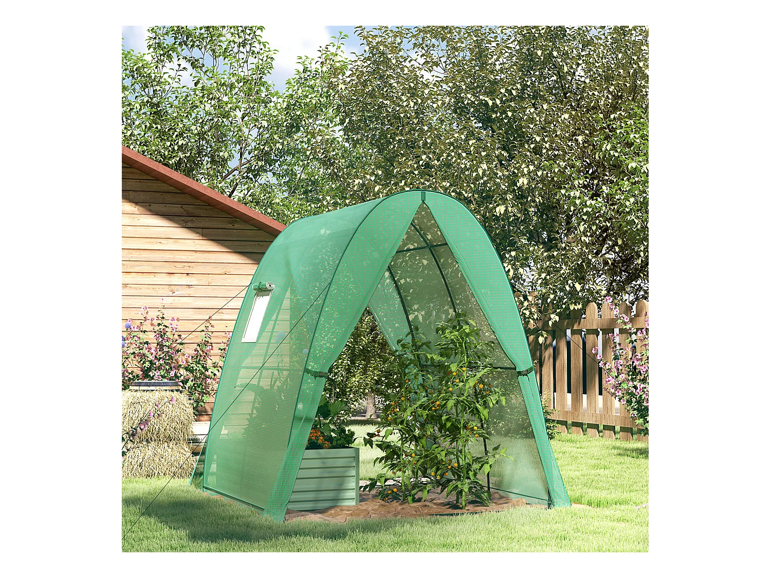 Tuinkas met roldeur, ramen, versterkt doek, staal, groen (180x180x200cm)