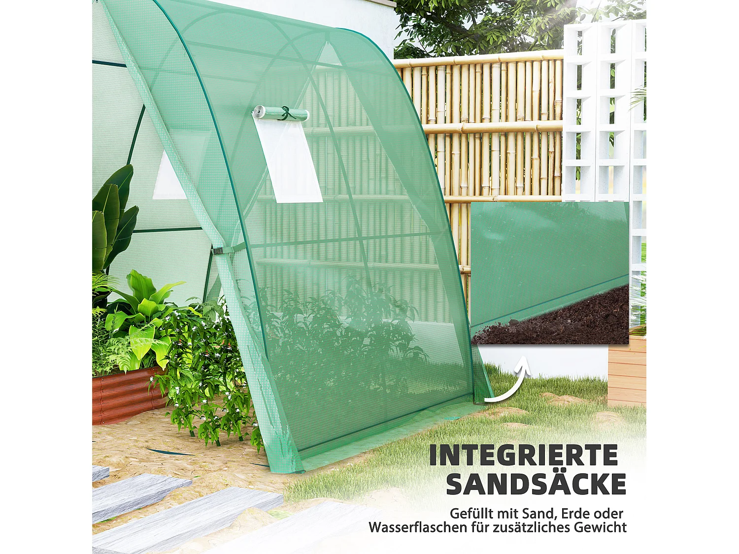 Serre de jardin avec porte roulante, fenêtres, toile renforcée, acier, vert (180x180x200cm)