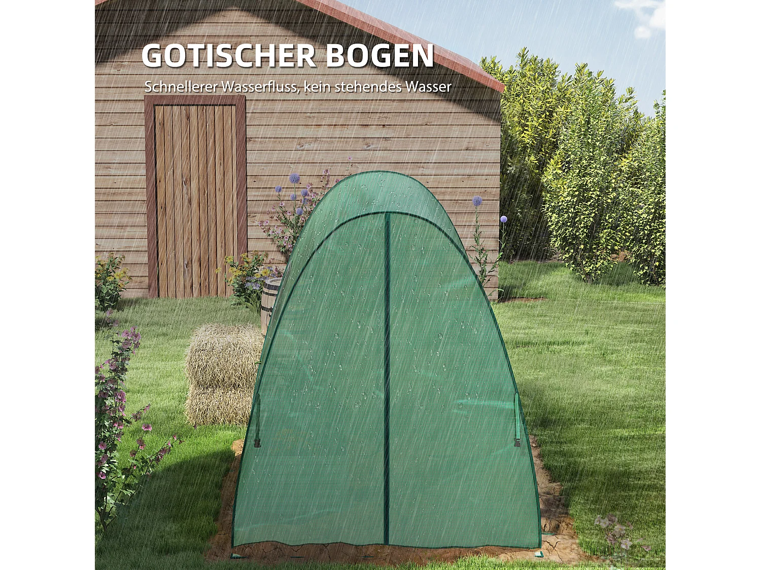 Serre de jardin avec porte roulante, fenêtres, toile renforcée, acier, vert (180x180x200cm)