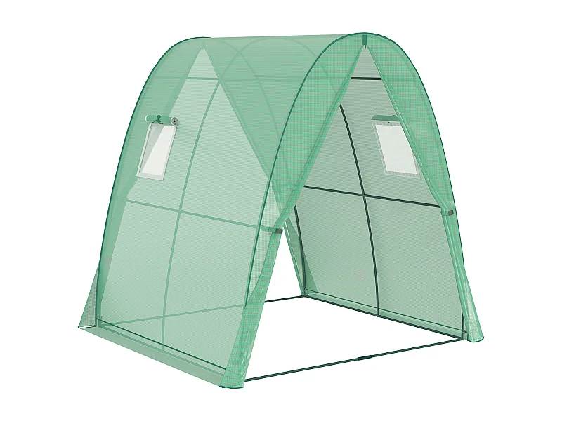 Serre de jardin avec porte roulante, fenêtres, toile renforcée, acier, vert (180x180x200cm)