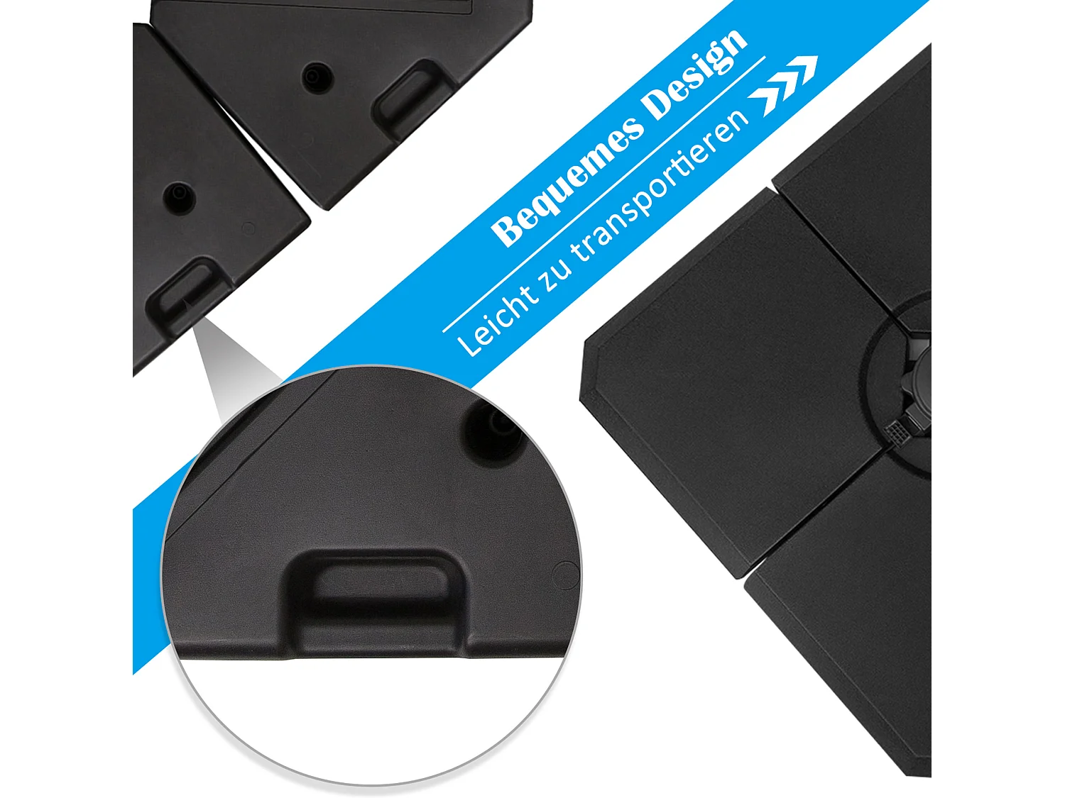 Gewicht voor 4-delige parasol, vulbaar met water 80 kg of zand 120 kg, HDPE, zwart (100x100x9,5 cm)