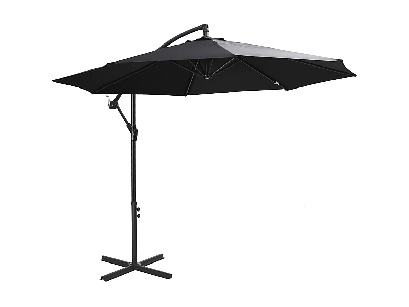 Parasol déporté à manivelle, structure acier et tissu polyester, noir (300x300x250cm)