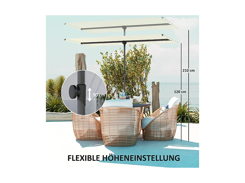 180° draaibare parasol, in hoogte verstelbaar, aluminium, beige (150x205x120-215 cm)