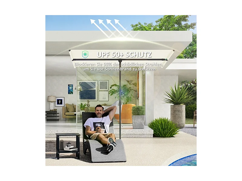 180° draaibare parasol, in hoogte verstelbaar, aluminium, beige (150x205x120-215 cm)