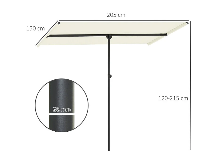 Parasol pivotant à 180°, réglable en hauteur, aluminium, beige (150x205x120-215 cm)