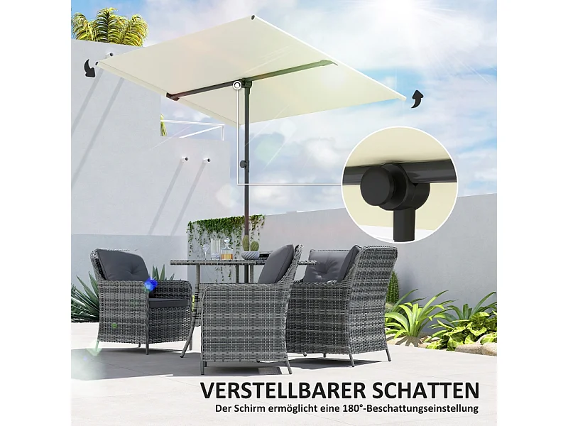 Parasol pivotant à 180°, réglable en hauteur, aluminium, beige (150x205x120-215 cm)