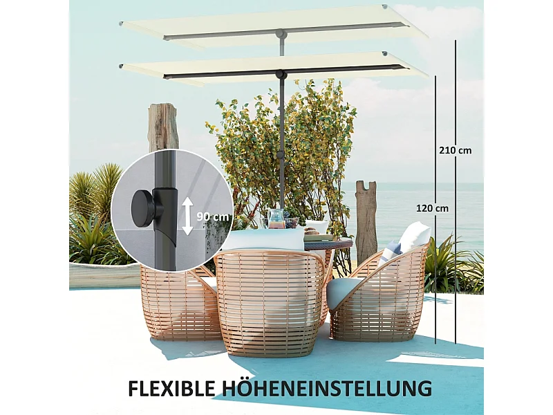 Parasol pivotant à 180°, réglable en hauteur, aluminium, beige (150x205x120-215 cm)