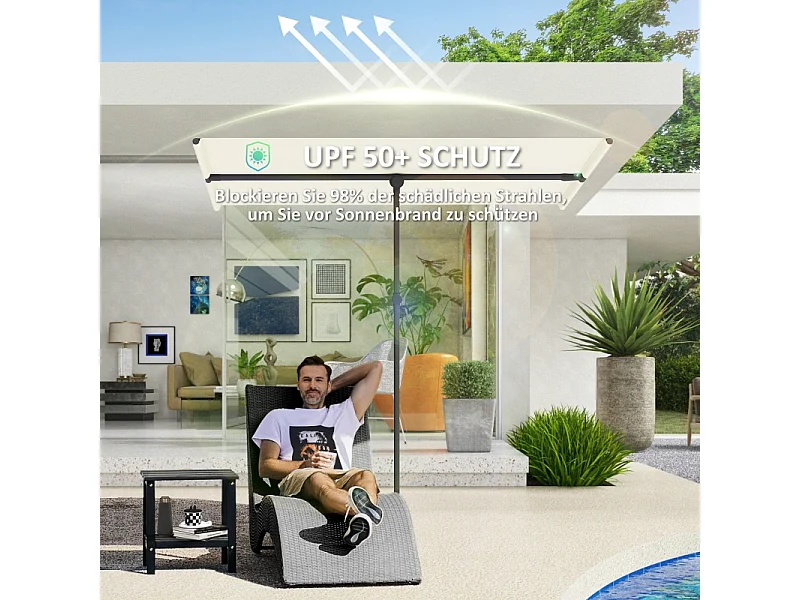 Parasol pivotant à 180°, réglable en hauteur, aluminium, beige (150x205x120-215 cm)