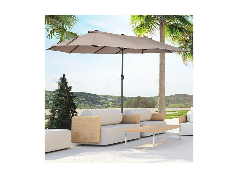 Dubbele parasol met slinger, polyester, licht koffiekleur (460x270x240 cm)