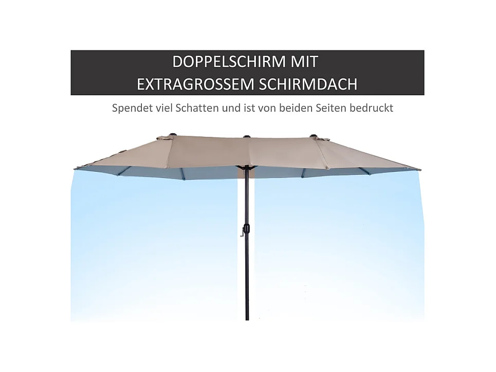 Dubbele parasol met slinger, polyester, licht koffiekleur (460x270x240 cm)