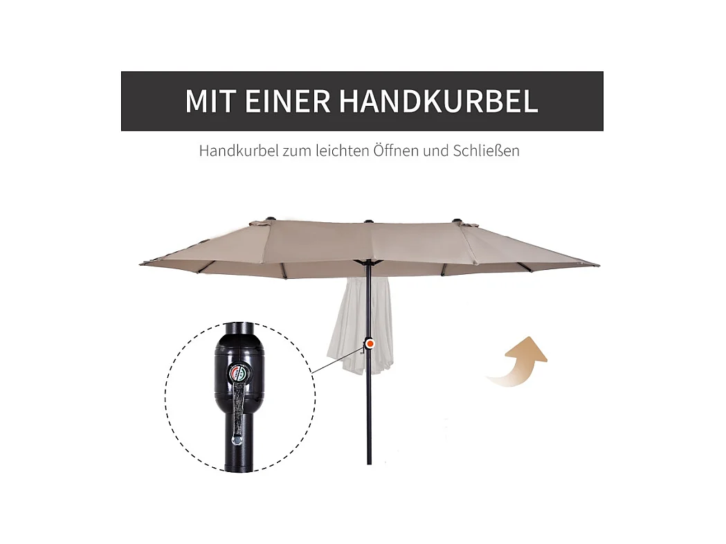 Dubbele parasol met slinger, polyester, licht koffiekleur (460x270x240 cm)