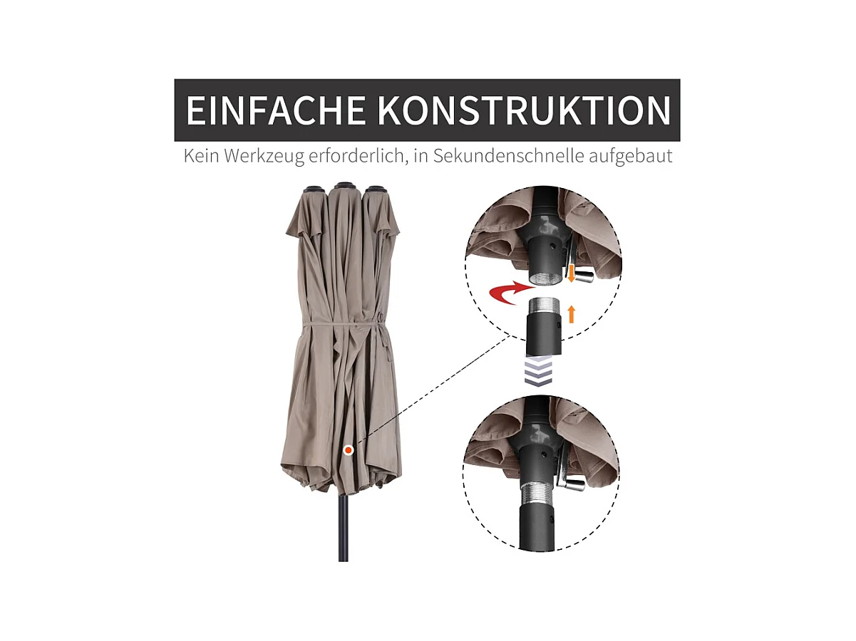 Dubbele parasol met slinger, polyester, licht koffiekleur (460x270x240 cm)