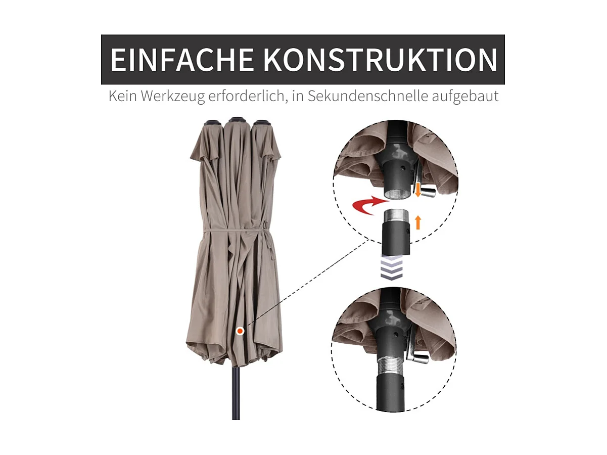 Dubbele parasol met slinger, polyester, licht koffiekleur (460x270x240 cm)