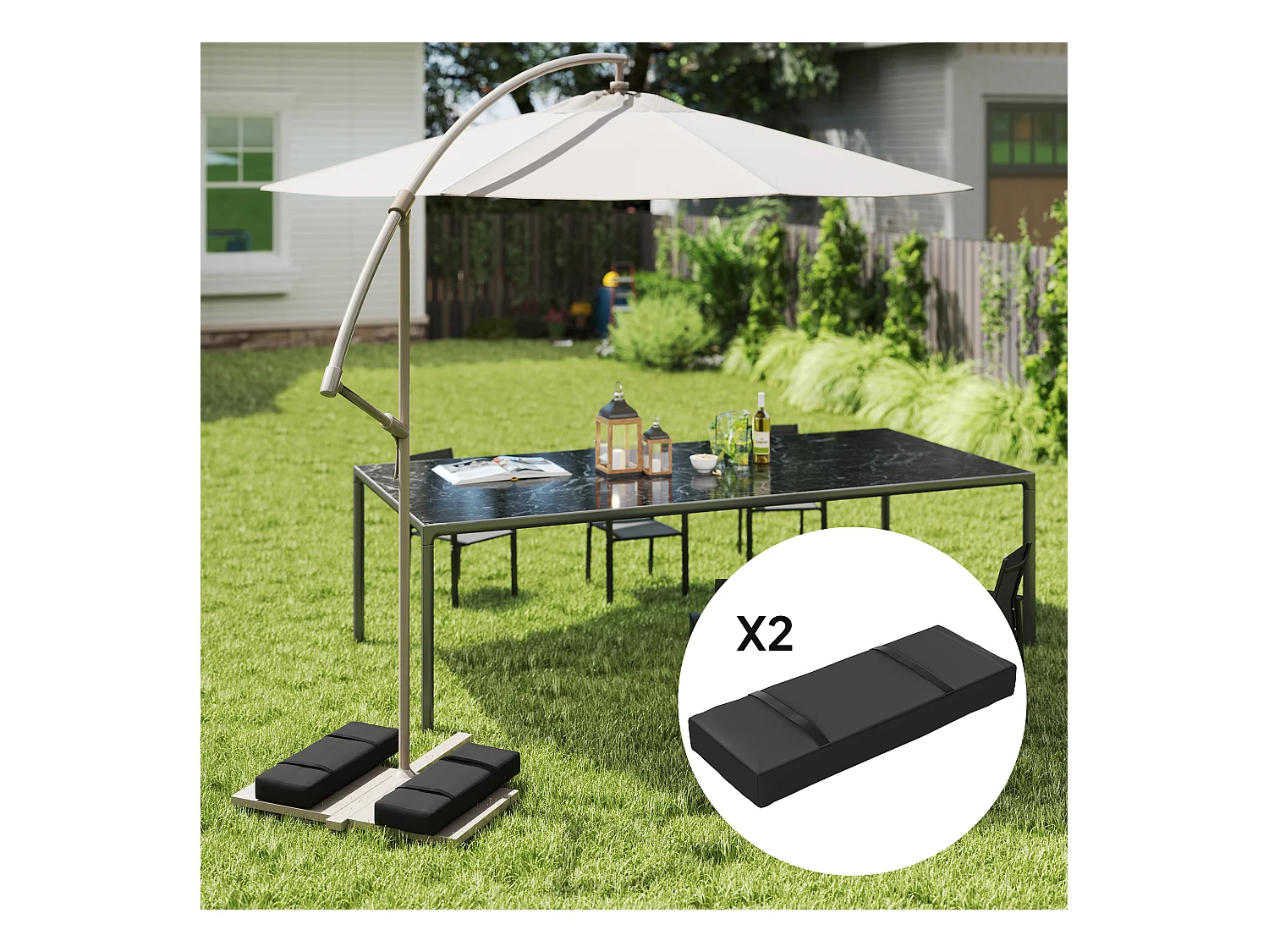 2-delige gewichtszakken, vulbaar tot 25 kg, 600D Oxford-stof, zwart, gewicht voor parasolvoet (76x30x11cm)