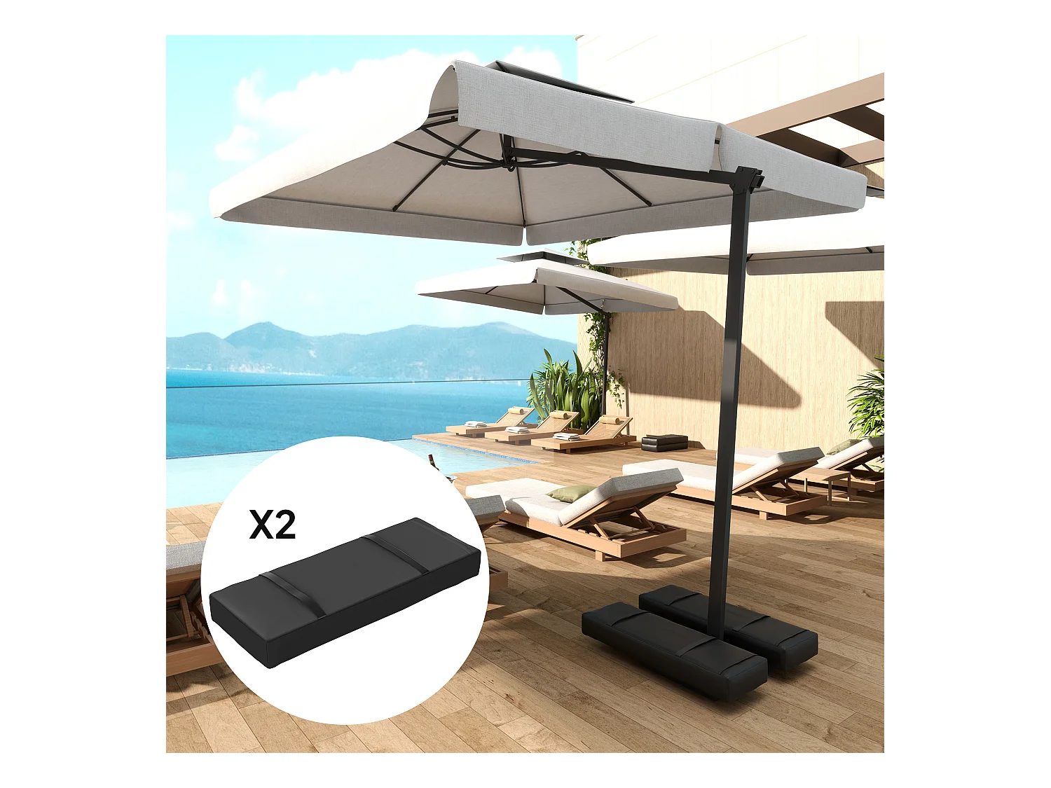 2-delige gewichtszakken, vulbaar tot 25 kg, 600D Oxford-stof, zwart, gewicht voor parasolvoet (76x30x11cm)