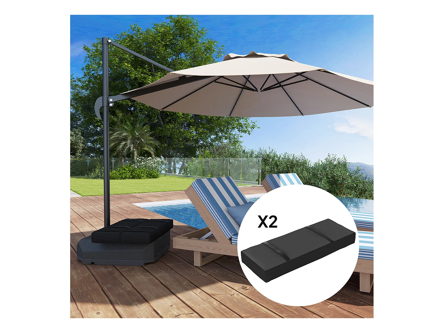 2-delige gewichtszakken, vulbaar tot 25 kg, 600D Oxford-stof, zwart, gewicht voor parasolvoet (76x30x11cm)