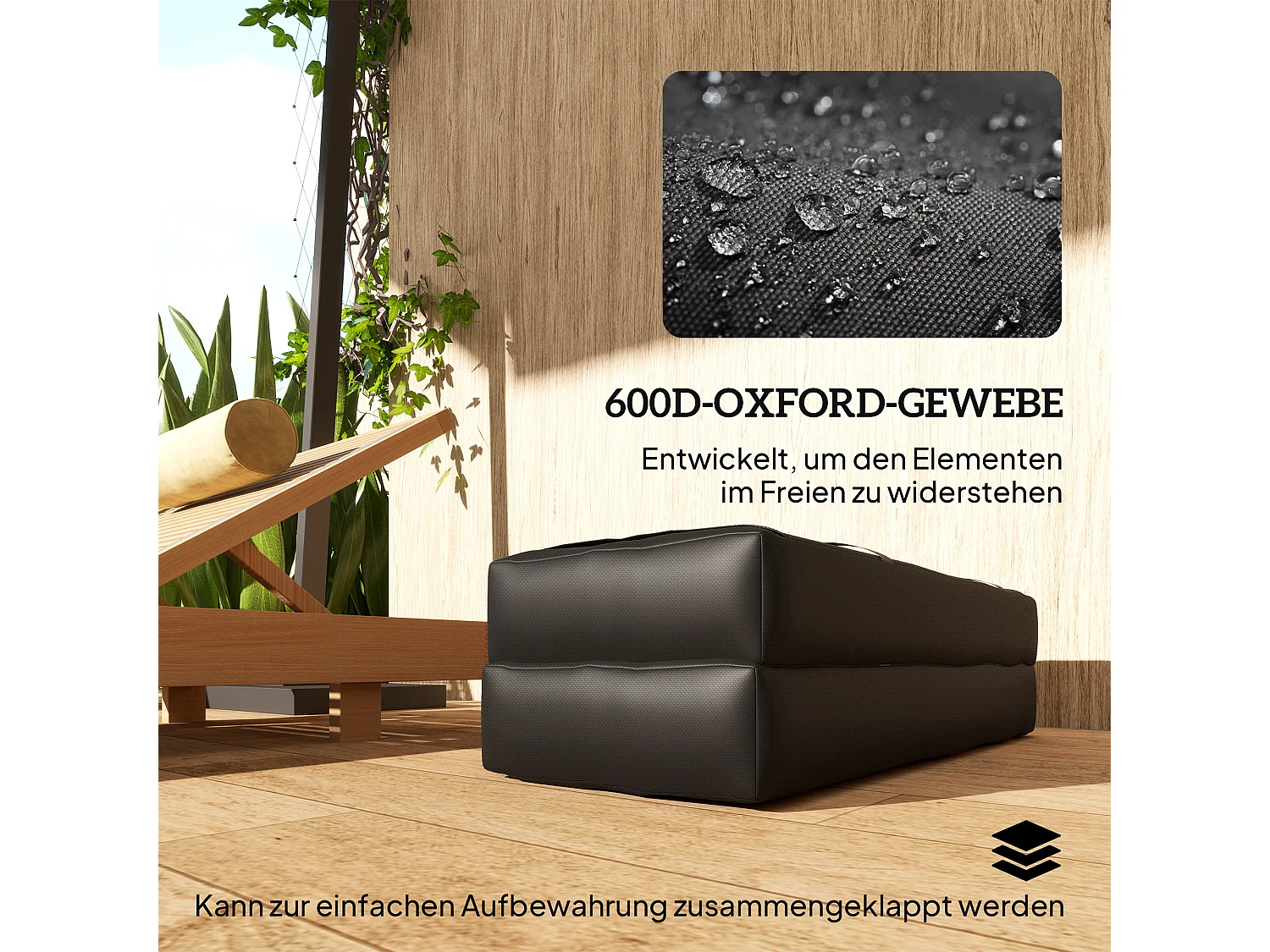 Sacchi porta-zavorra in 2 pezzi, riempibili fino a 25 kg, tessuto Oxford 600D, neri, peso per base ombrellone (76x30x11 cm)