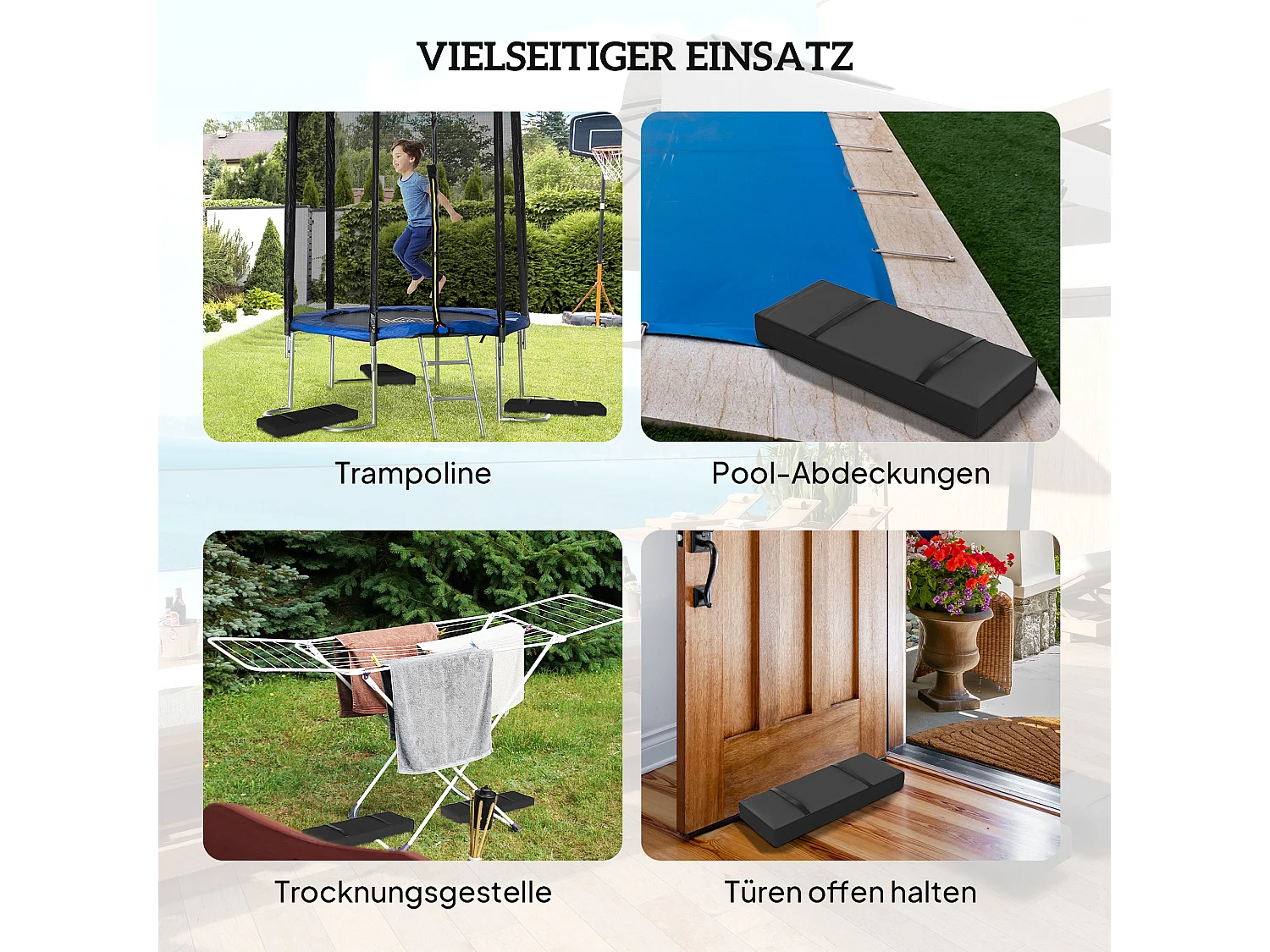 Sacchi porta-zavorra in 2 pezzi, riempibili fino a 25 kg, tessuto Oxford 600D, neri, peso per base ombrellone (76x30x11 cm)