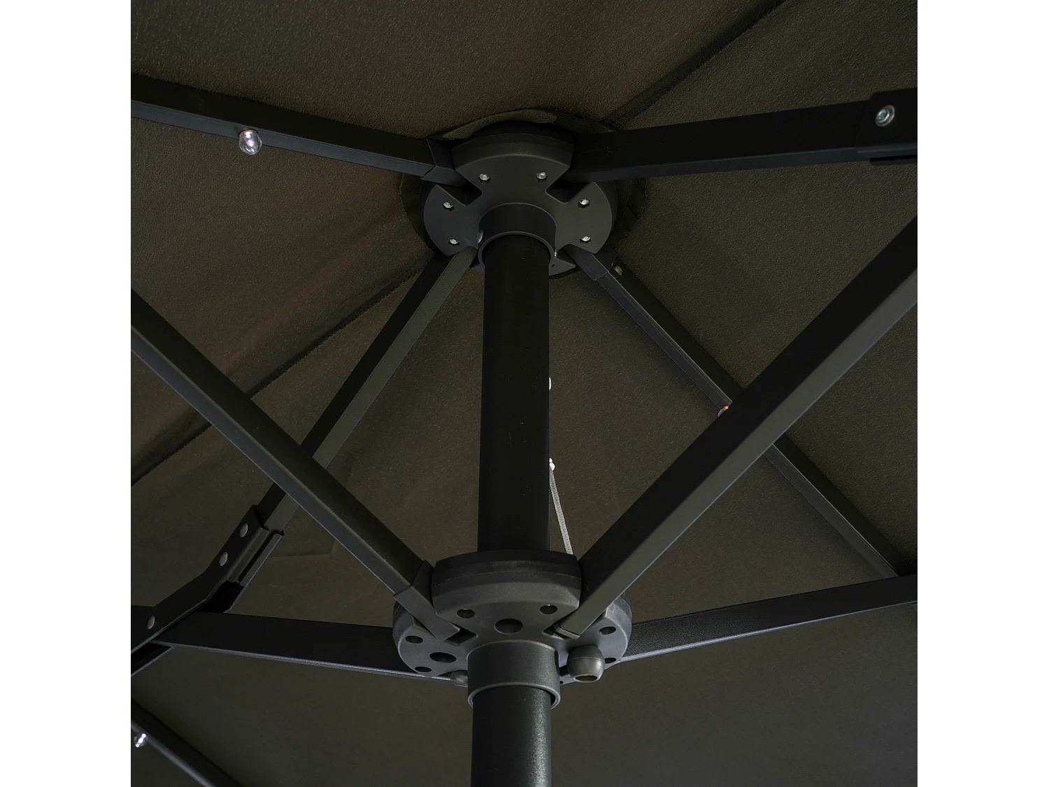 Ovale dubbele parasol met solar LED, polyester en staal, donkergrijs (292x150x218cm)