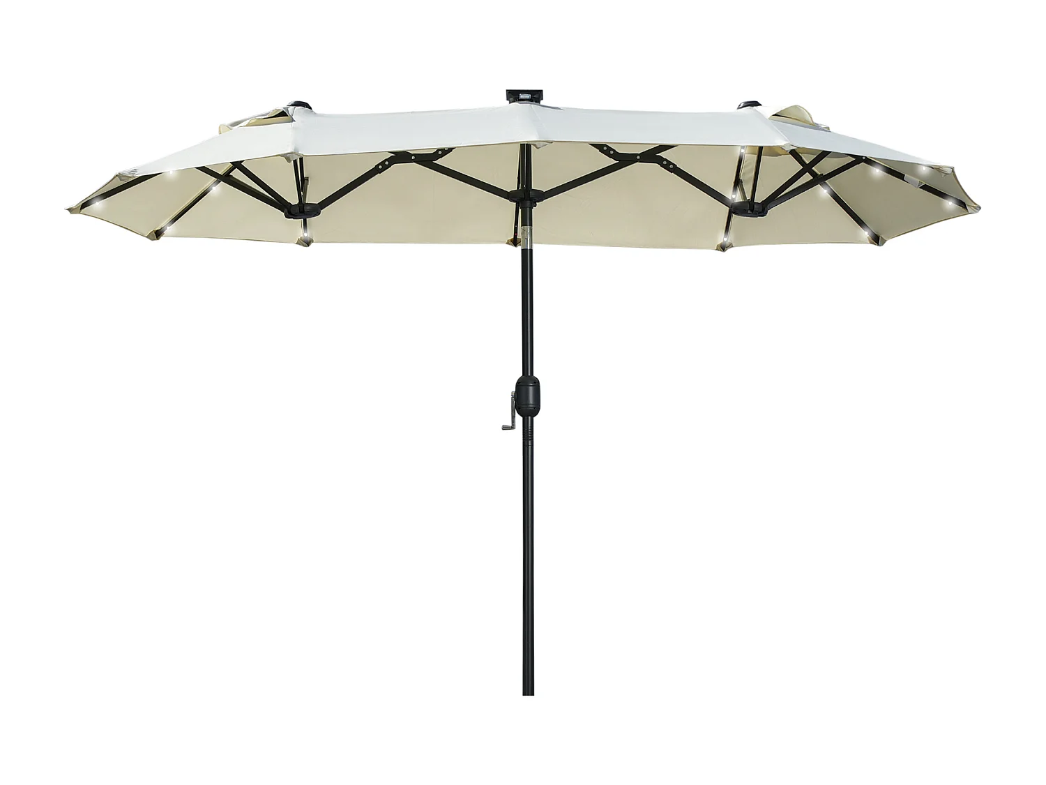Dubbele parasol met LED en verstelbare helling, in polyester en staal, beige (292x150x218 cm)
