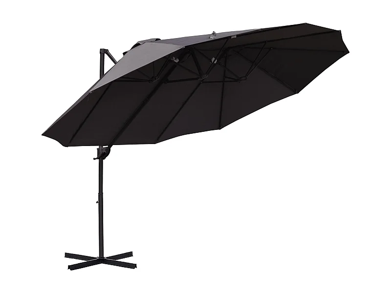 Dubbele parasol met slinger, verstelbaar, metaal, donkergrijs (440x270x250 cm)