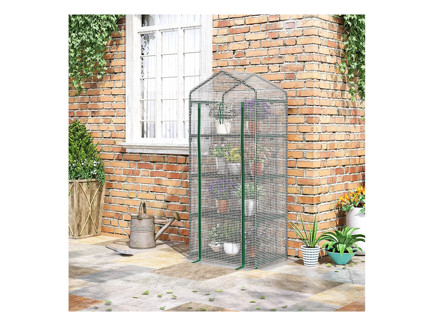 Plantenkas, met 4 planken, PVC, wit (70x50x160 cm)