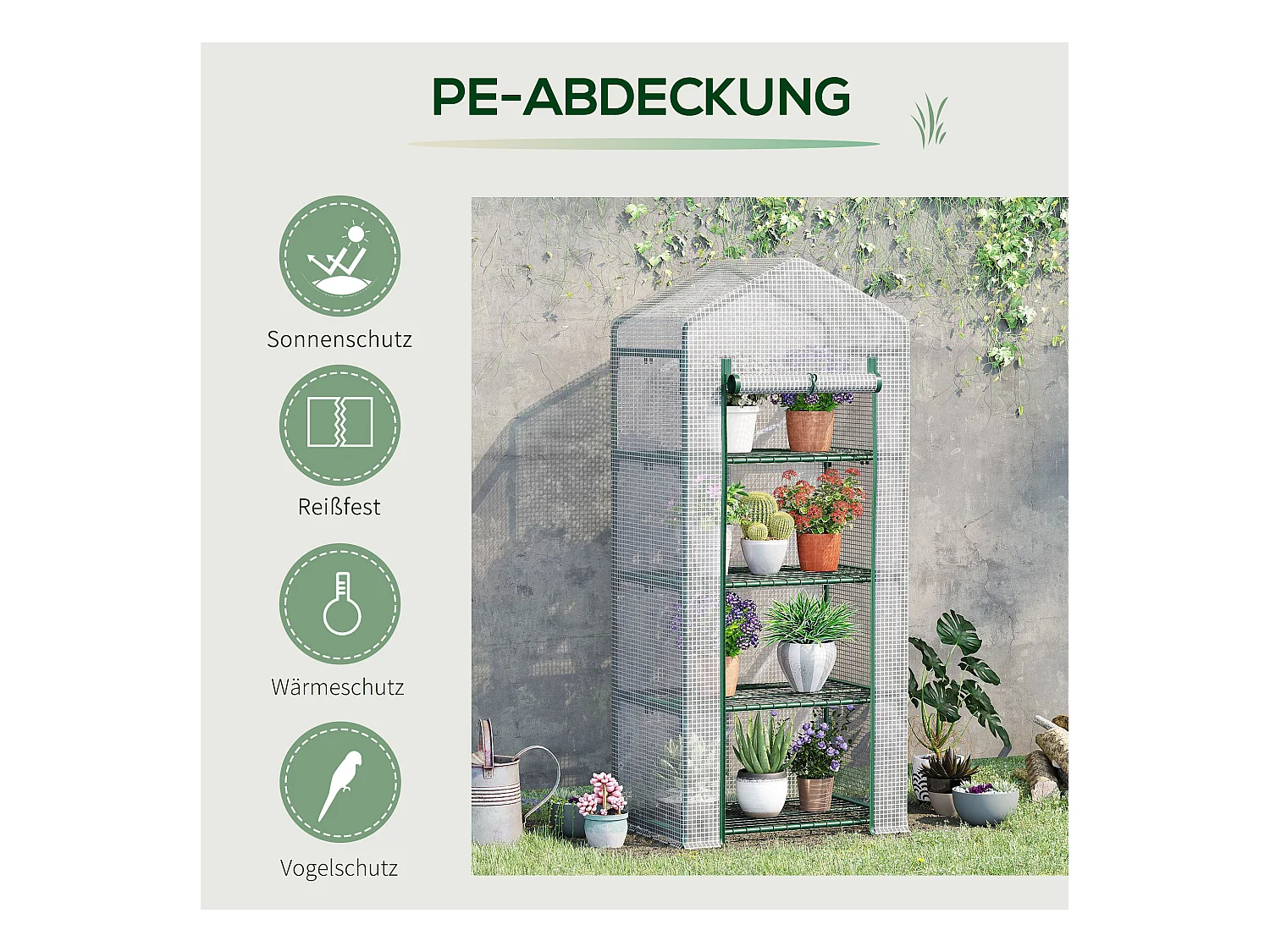 Plantenkas, met 4 planken, PVC, wit (70x50x160 cm)