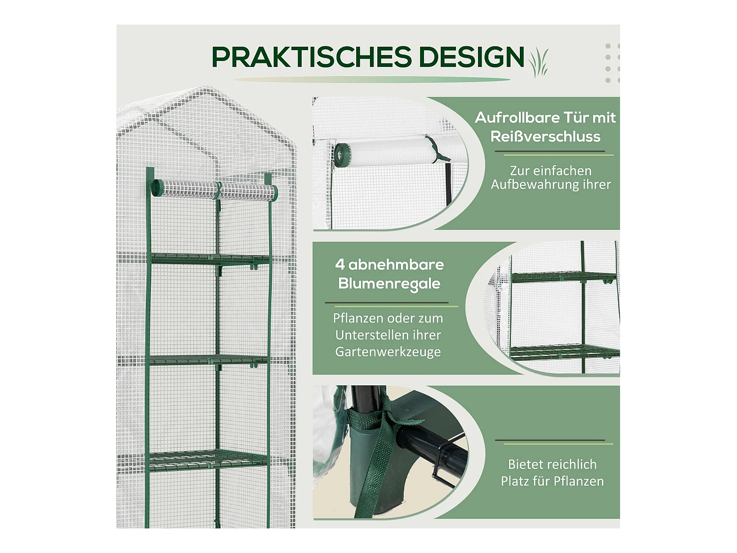 Plantenkas, met 4 planken, PVC, wit (70x50x160 cm)