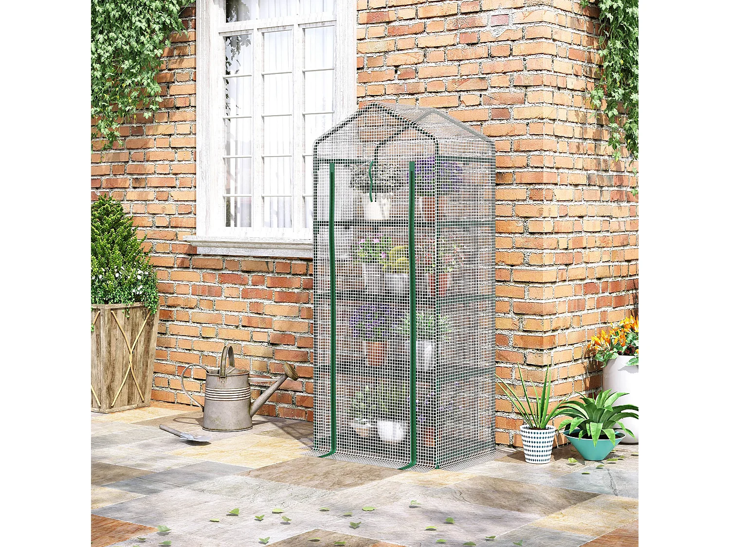 Serre à plantes, avec 4 étagères, en PVC, blanc (70x50x160 cm)