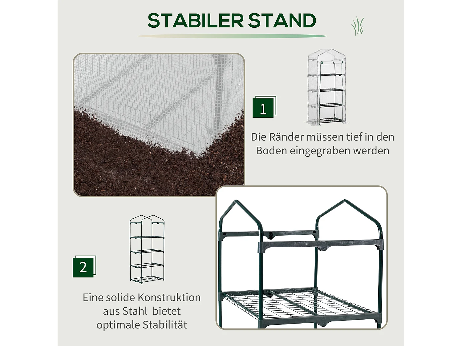 Serre à plantes, avec 4 étagères, en PVC, blanc (70x50x160 cm)