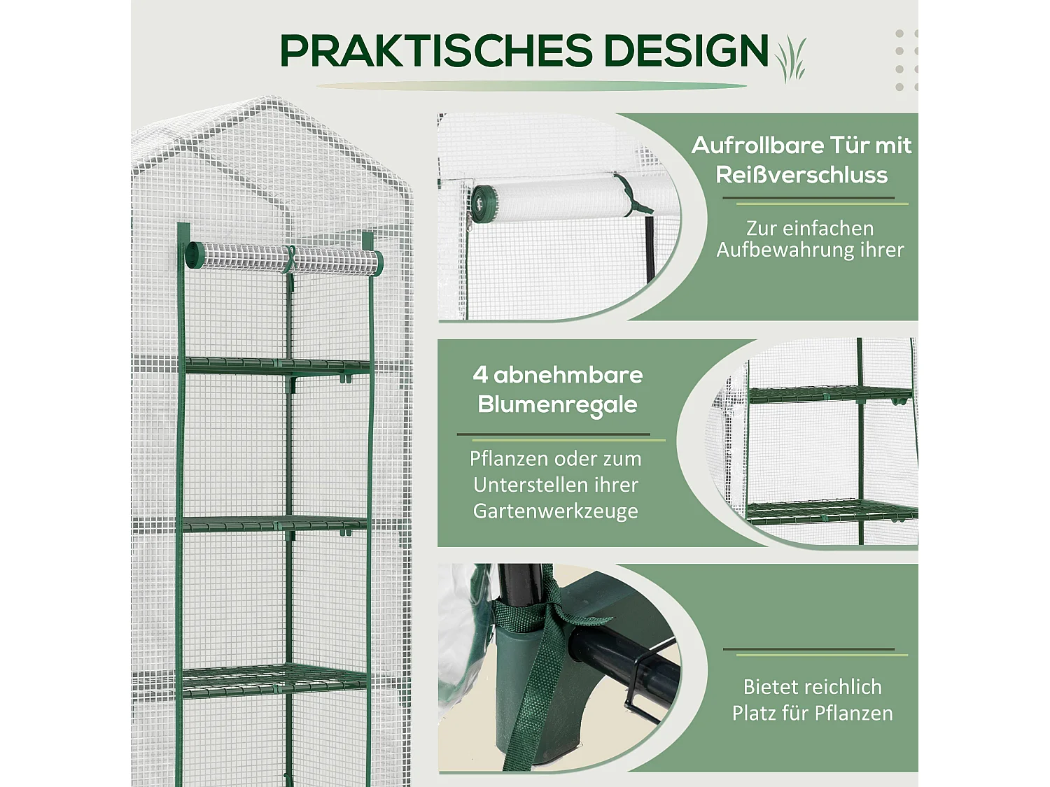 Serre à plantes, avec 4 étagères, en PVC, blanc (70x50x160 cm)