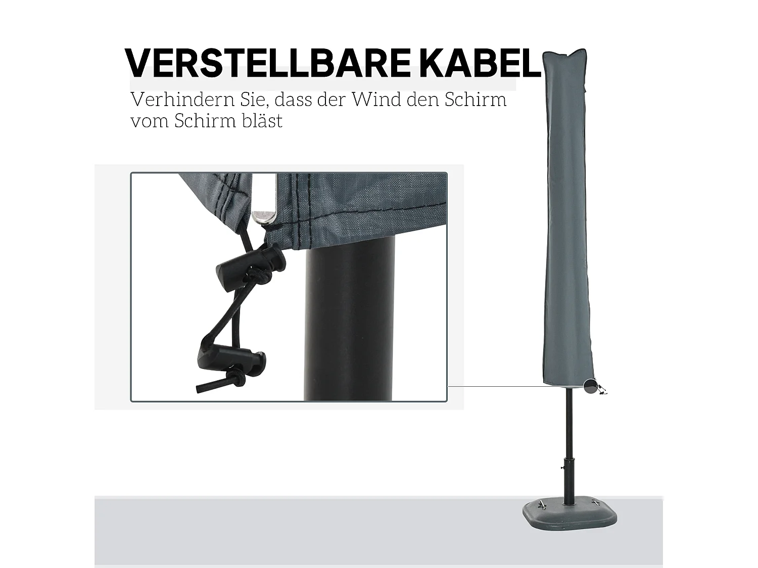 Housse de parasol imperméable avec fermeture éclair, polyester Oxford, gris (178x35x0.1cm)