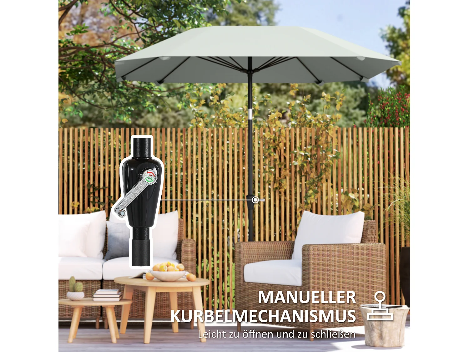Achthoekige parasol met kantelfunctie, aluminium structuur, polyester doek, donkergrijs, robuust en geventileerd (233x233x240cm)