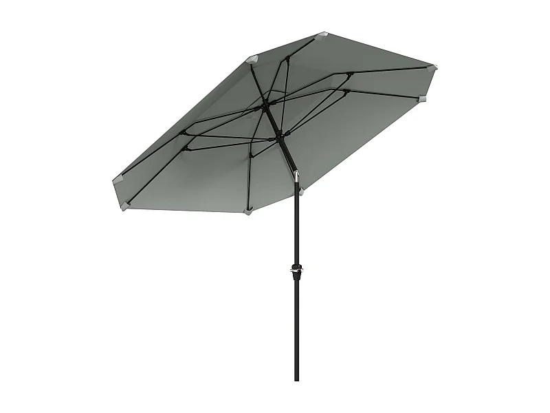 Achthoekige parasol met kantelfunctie, aluminium structuur, polyester doek, donkergrijs, robuust en geventileerd (233x233x240cm)