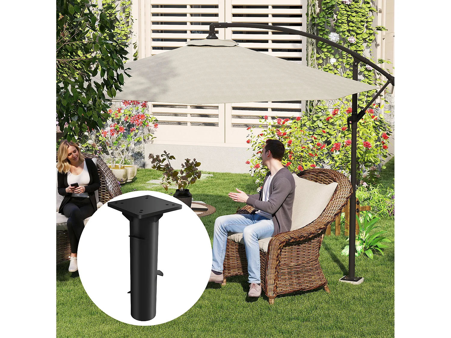 Vierkante betonnen parasolvoet met verstelbare bevestiging, metaal, donkergrijs (16,5x16,5x40cm)