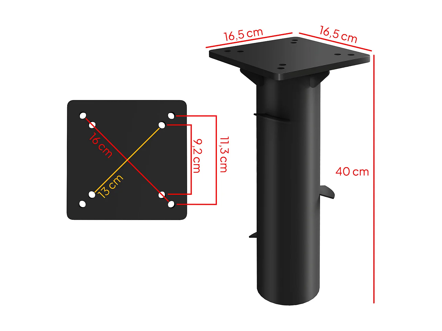Vierkante betonnen parasolvoet met verstelbare bevestiging, metaal, donkergrijs (16,5x16,5x40cm)