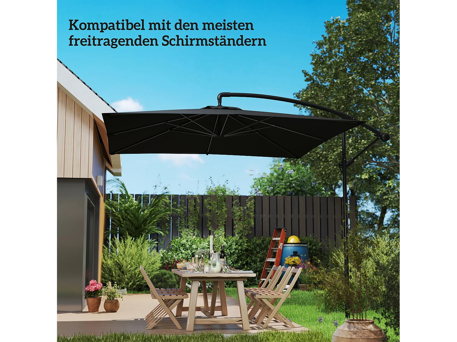 Vierkante betonnen parasolvoet met verstelbare bevestiging, metaal, donkergrijs (16,5x16,5x40cm)