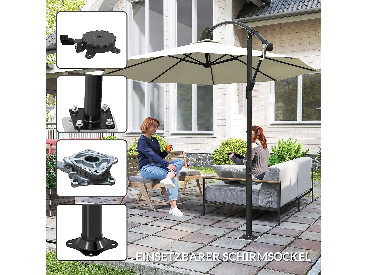 Vierkante betonnen parasolvoet met verstelbare bevestiging, metaal, donkergrijs (16,5x16,5x40cm)